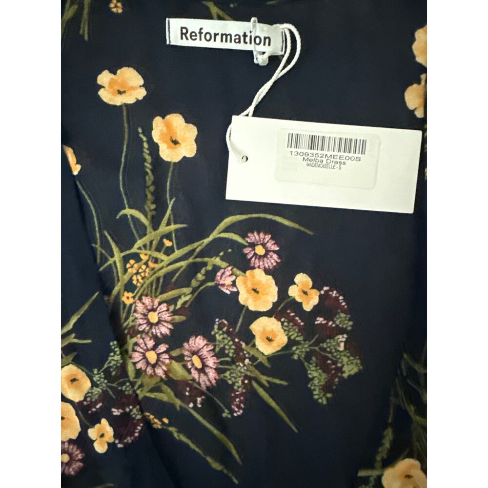 REFORMATION Melba Floral Wrap Midi Dress in Mademoiselle Navy Blue Size Small - Picture 8 of 10